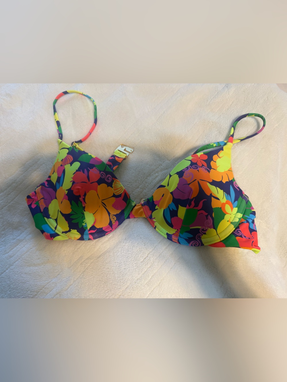 Women’s Neon Floral Print Swim Top - Multicolor NWOT